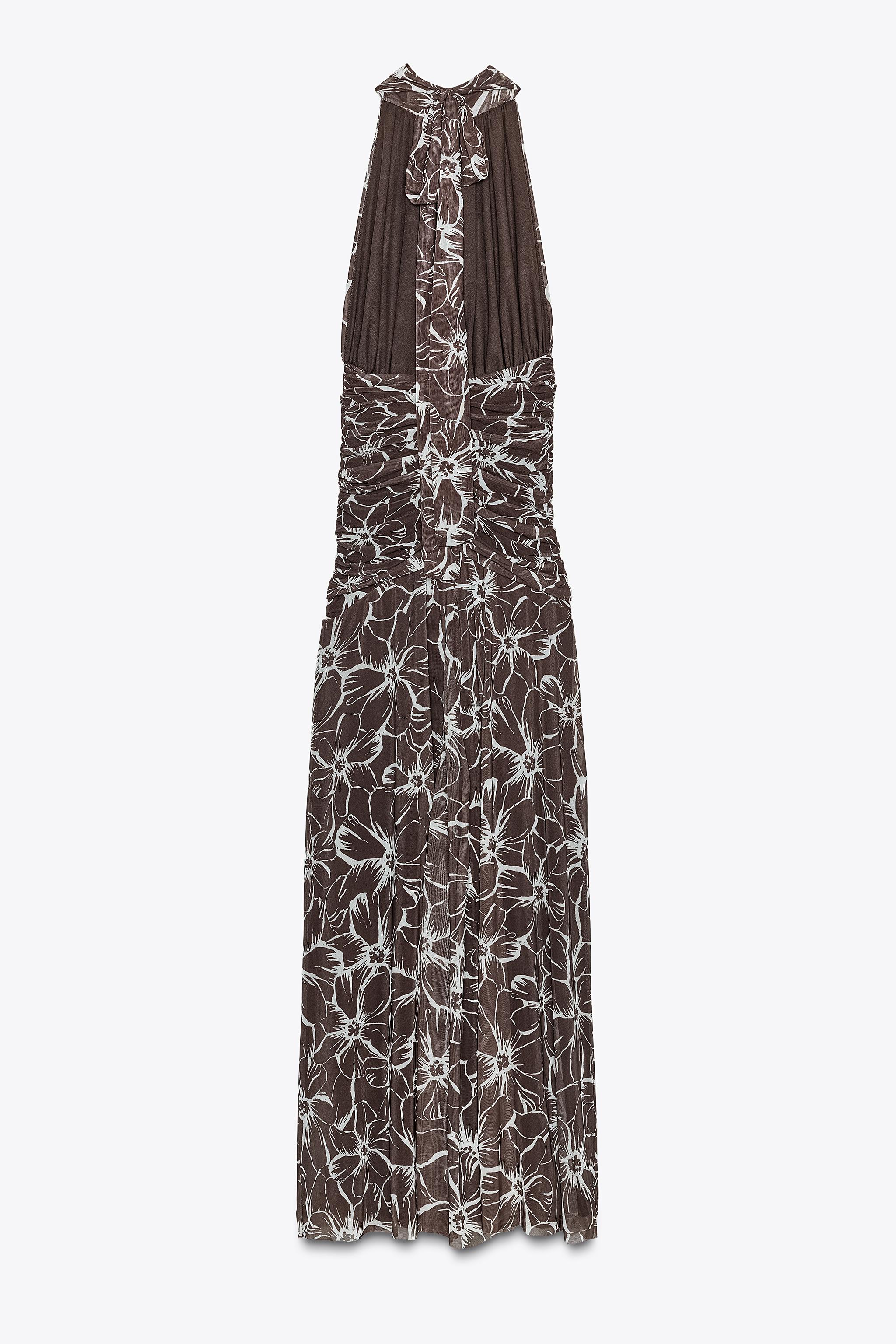 HALTER PRINTED TULLE LONG DRESS